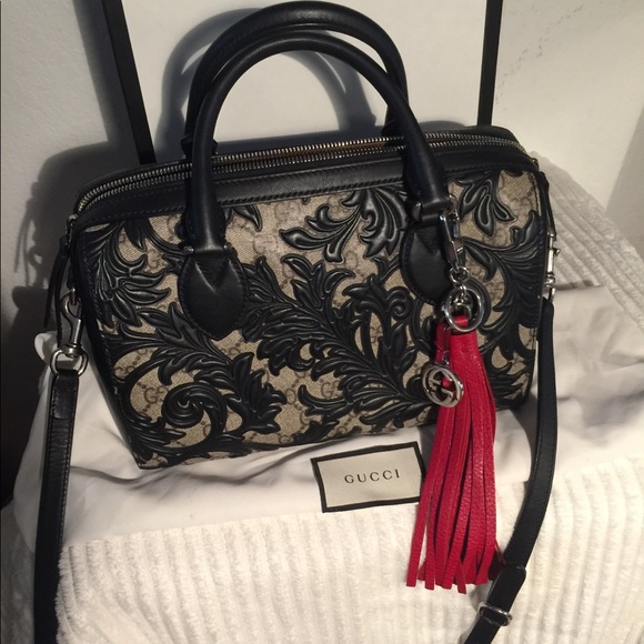 Gucci Handbags - Beige/black GG coatedMed-Boston bag